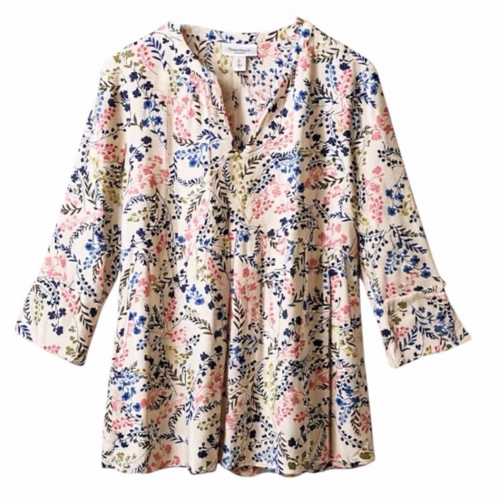 Motherhood Maternity Floral Boho Tie Sleeve V-Neck Top Size Small